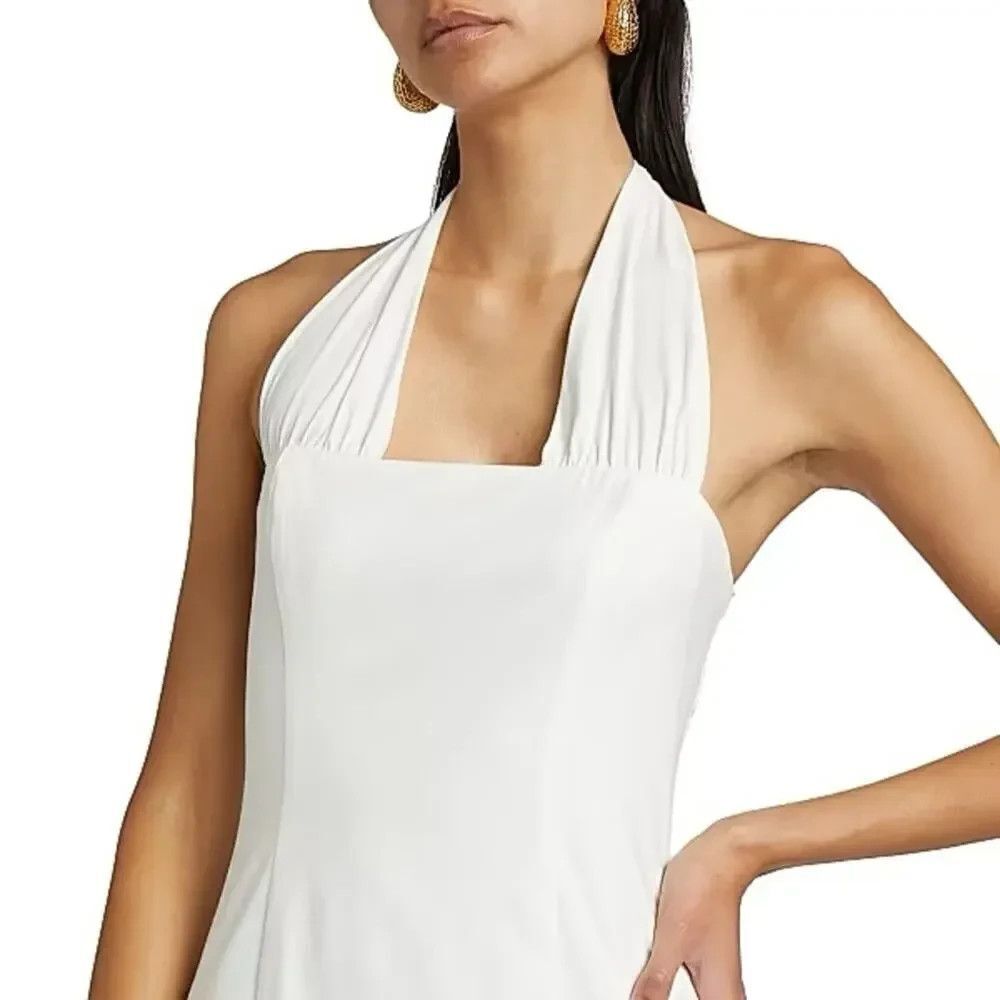 New Reformation Bessi Halter Cotton White Midi Dress Size 10 - Picture 4 of 9